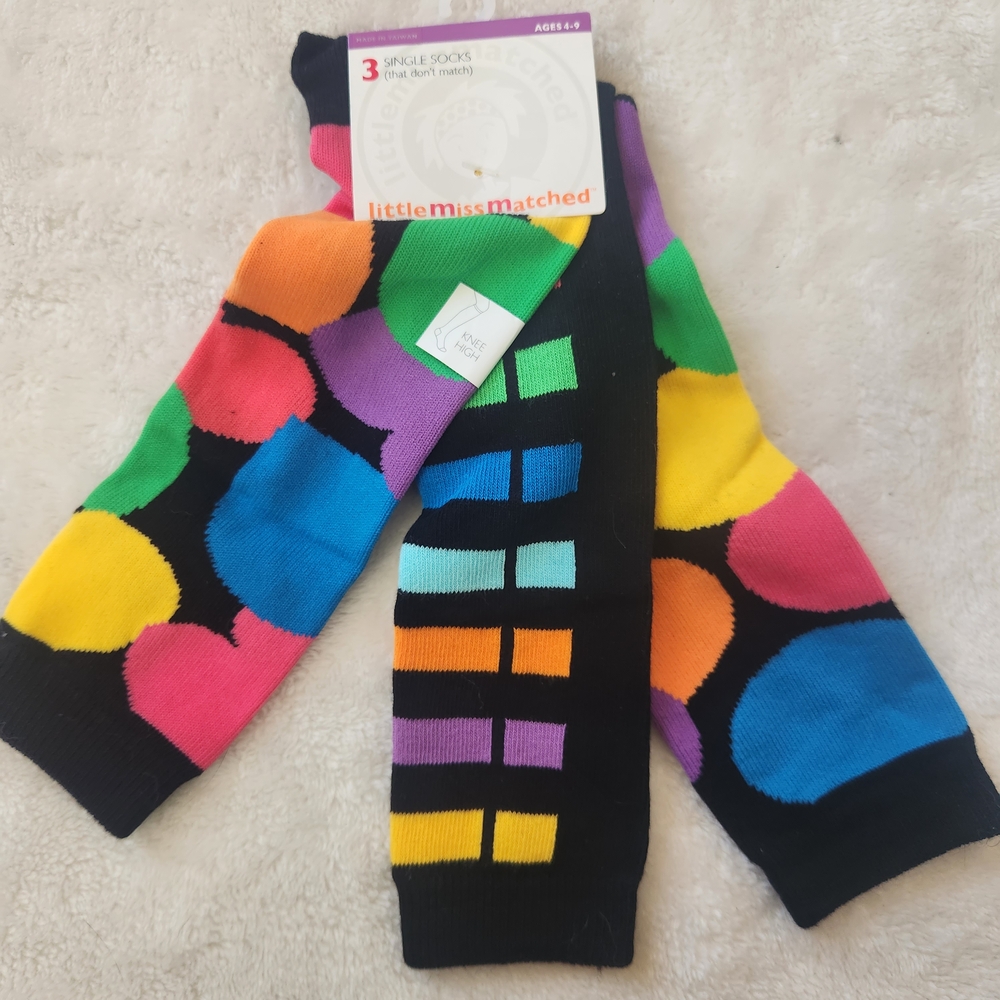 NWT LittleMissMatched Knee High 3 Socks With Patterns Age 4-9